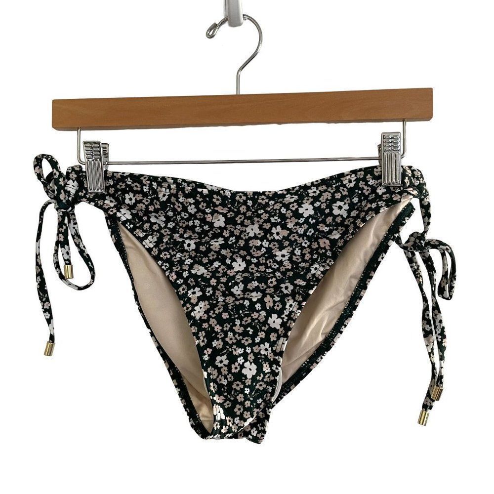 Peony Petite Fleur Tie Side Pant Bikini Swim Bottoms Black Floral 14‎ or US 10